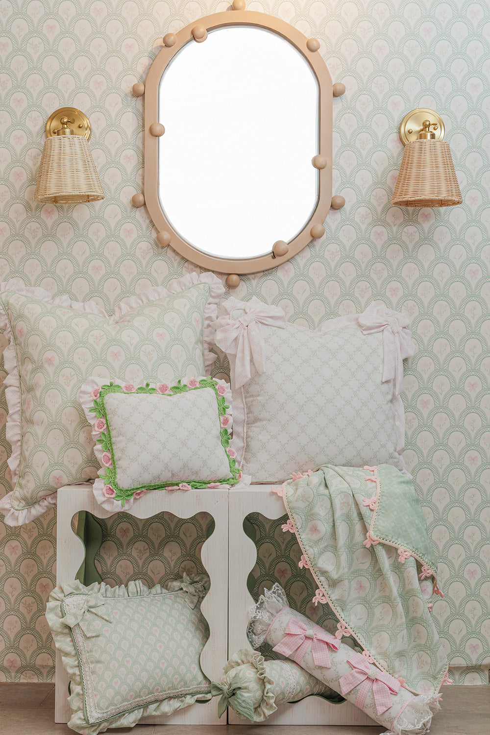 BOLSTERS SET 2 TREILLAGE BABY ROSE