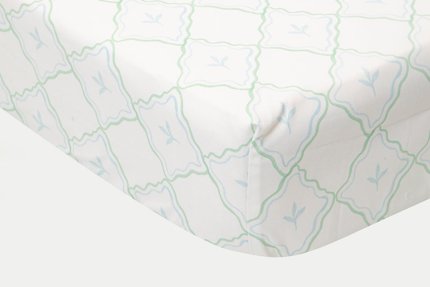 CRIB FITTED SHEET FEUILLE BLUE