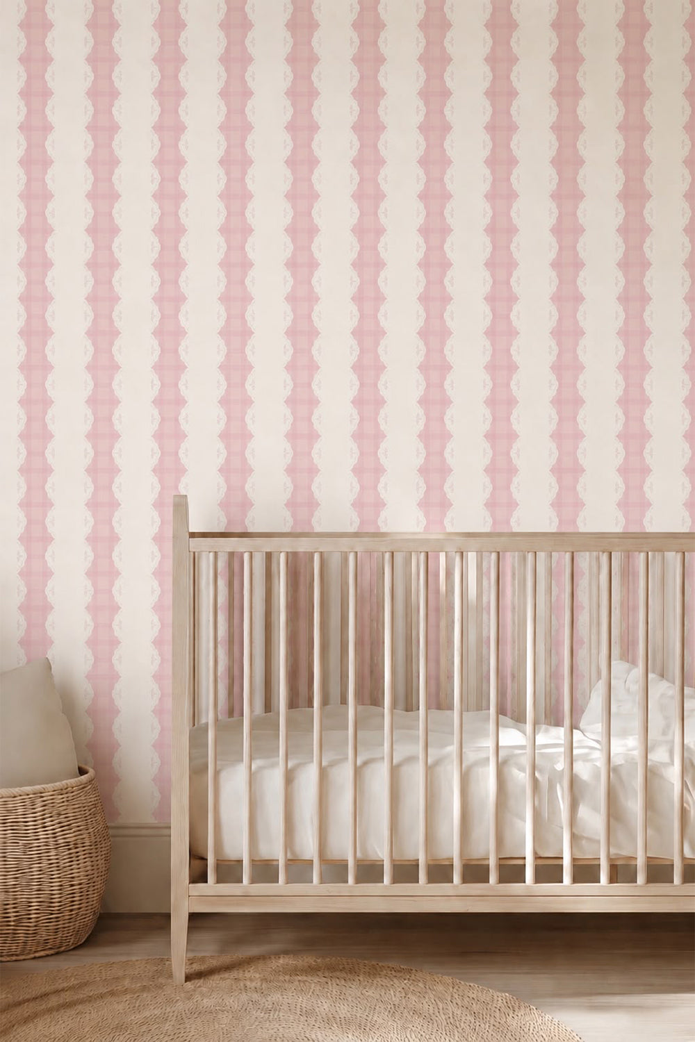 WALLPAPER PICNIC GINGHAM PINK LACE