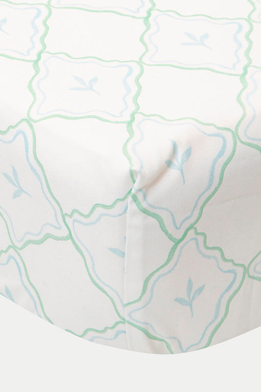 CRIB FITTED SHEET FEUILLE BLUE