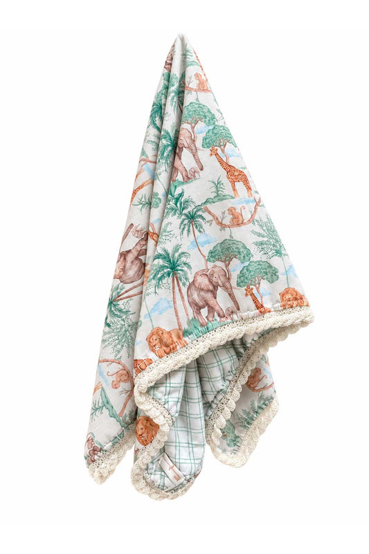 MANTA LINO Y CROCHET SAFARI