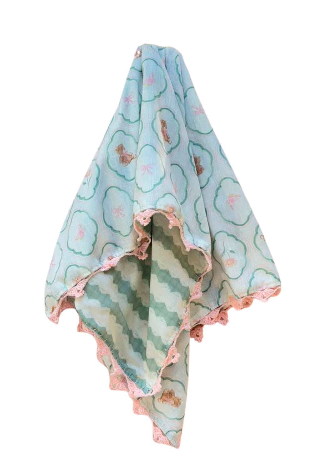 Manta de lino y crochet Floral Teddy Dream para bebé en tonos azul y rosa